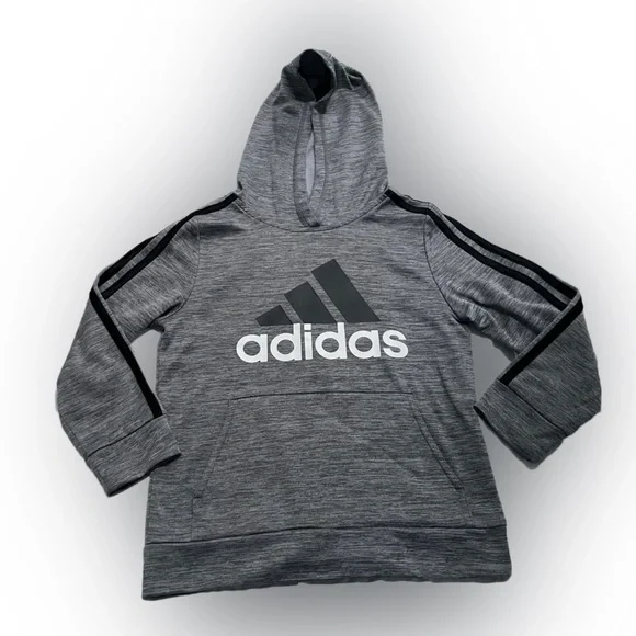 Adidas Boy’s Long Sleeve Hooded Pullover Grey Black Size:7 - Picture 1 of 5